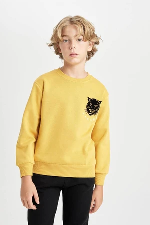 DEFACTO Boy Yellow Crew Neck Tiger Printed Sweatshirt