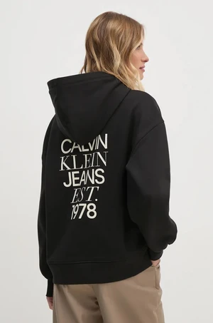 Mikina Calvin Klein Jeans dámská, černá barva, s kapucí, s potiskem, J20J224911