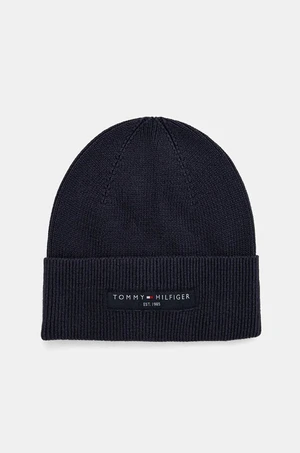 Bavlnená čiapka Tommy Hilfiger tmavomodrá farba, bavlnená, AM0AM12797