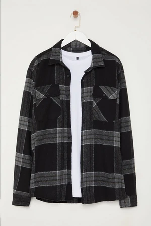 Trendyol Black Plaid Double Pocket Lumberjack Winter Plus Size Jacket Shirt