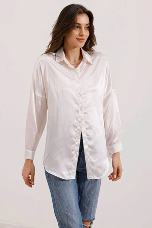 Bigdart 3985 Oversize Satin Shirt - Beige