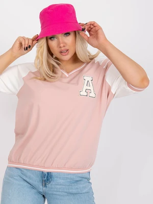 White and pink blouse in larger size with badge