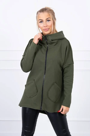 Insulated sweatshirt with a longer back and khaki-coloured pockets