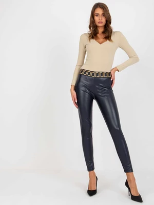 Navy blue insulated leggings made of eco-leather