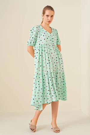 Bigdart 1976 V-Neck Patterned Dress - Mint