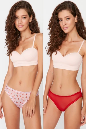 Trendyol Red-Cherry Pattern 2-Pack Tulle Classic Panties