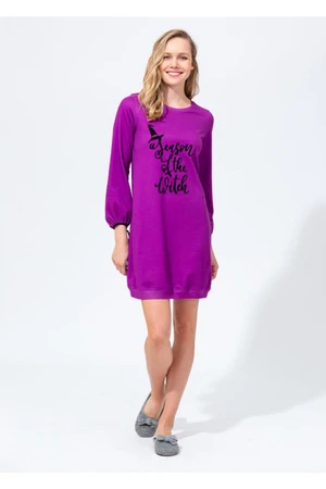 Dagi Purple Crew Neck Witch Print Women's Nightgown