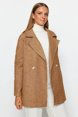 Trendyol Camel Oversize Wide Cut Stamped Coat