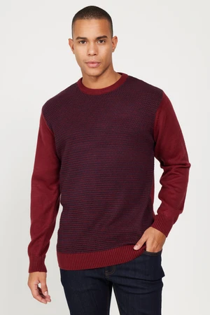 AC&Co / Altınyıldız Classics Men's Claret Red-Navy Blue Standard Fit Normal Cut Crew Neck Honeycomb Pattern Knitwear Sweater.