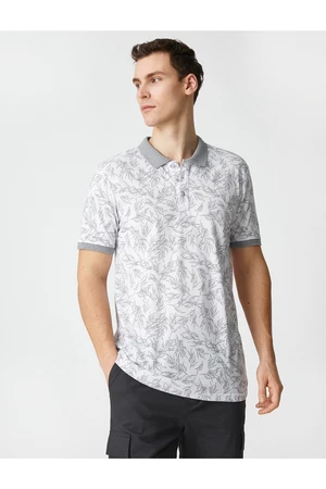 Koton Slim Fit Polo Neck T-Shirt with Floral Buttons and Short Sleeves.