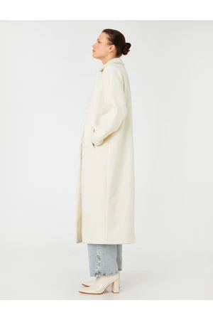 Koton Oversized Cachet Coat with Hidden Buttons, Lapel Collar with Pocket.