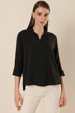 By Saygı Polo Neck Three Quarter Sleeves Split Split Blouse