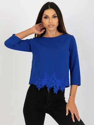 Lady's Cobalt Blue Evening Blouse with 3/4 Sleeves