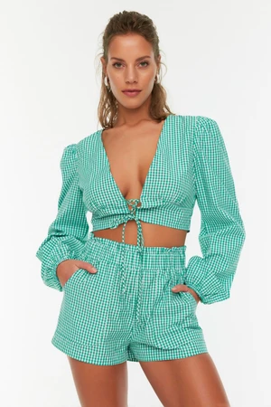 Trendyol Green Hinge-Check Tie Detailed Bottom Top Set