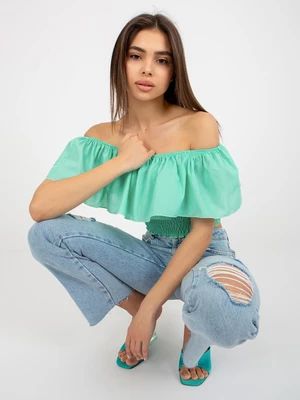 Mint short Spanish blouse with ruffles