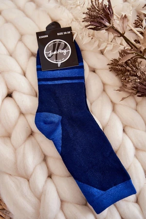 Women's two-tone socks with stripes Navy blue and blue