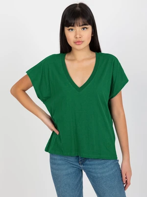 Dark green women's monochrome cotton T-shirt MAYFLIES