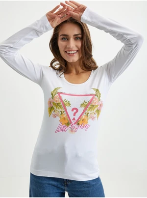 White Ladies Long Sleeve T-Shirt Guess - Women