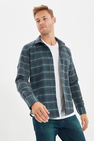 Trendyol Green Slim Fit Epaulette Lumberjack Plaid Shirt