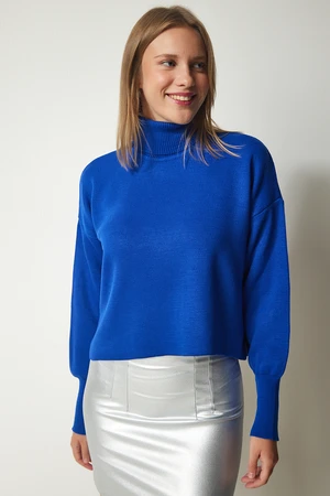 Happiness İstanbul Women's Blue Turtleneck Casual Knitwear Sweater