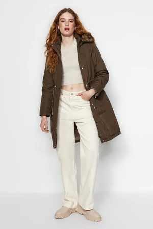 Trendyol Khaki Für Long Parka Coat with a Hooded Water-Repellent