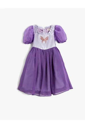 Koton Tulle Dress Satin Fabric Short Balloon Sleeves Ruffled Butterfly