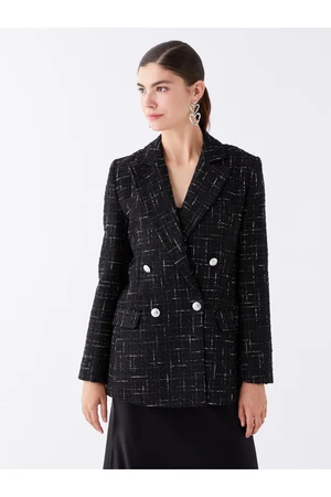 LC Waikiki Women's Plaid Long Sleeve Tweed Blazer Jacket