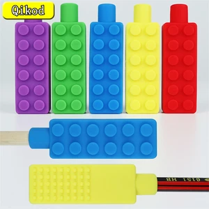 Hot Sale 1PCS Silicone Brick Pen Topper Chewable Pencil Toppers Baby Teethers Kids Sensory Toy Food Grade Silicone Beads Gifts