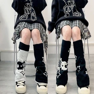 Y2k Knitted Long Socks Gothic Leg Warmers Socks Punk Girls Patterned Streetwear Leg Cover Knee High Socks