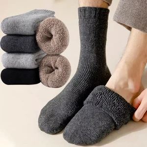 Winter Warm Mid-tube Socks Men's Oversize Thick Terry Soft Comfy Cashmere Sock Man Korean Design Solid Casual Ride Ski Crew Hose