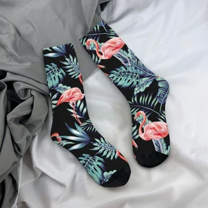 Casual Summer Tropical Palm Leaves Skateboard Socks Birds Polyester Crew Socks for Unisex