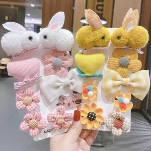 Cute Kids Hair Clips Rabbit Flower Hairpins for Children Baby Handmade Teen Girls Hair Accessories Cloth Barrettes Hairclip