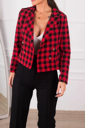 armonika Women's Red Double Breasted Collar Tweed Crop Jacket