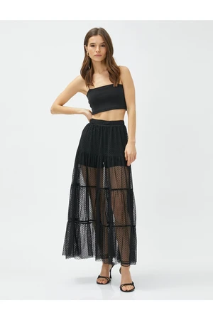 Koton Long Tulle Skirt with Layered Elastic Waist