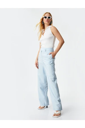 Koton Melis Ağazat X Cotton - Viscose Blend Wide Leg Trousers.