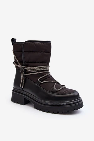 Women's snow boots with decorative lacing black Rilana