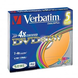 Verbatim DVD+RW, Colour, 43297, 4.7GB, 4x, slim box, 5-pack, bez možnosti potisku, 12cm, pro archivaci dat