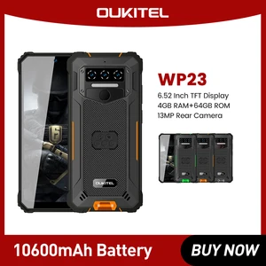 OUKITE WP23 Rugged Smartphone 6.52" HD+ 10600 mAh 4GB+64GB Android 13 Mobile Phones MT6765 13MP NFC Cell Phone