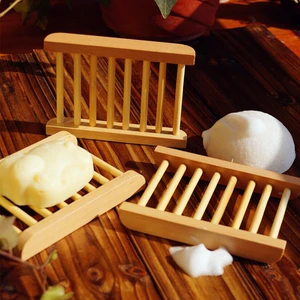 Natural Wood Bamboo Soap Drainer Dishes Tray Soap Dry Holder Storage Rack Plate