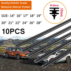 KOSOO 10PCS Car Wiper Blade Windscreen Natural Rubber Replacement Strip 8MM 14"16"17"18"19"20"21"22"24"26"28" Auto Accessories