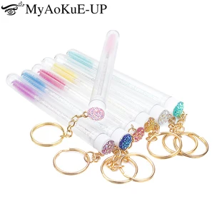 20/50/100pcs Tube Lash Brush With Gold Keychain Rhinestone Mascara Wand Applicator Microbrush For Eyelash Extension Eyebrow Comb