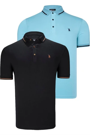 DOUBLE SET T8586 DEWBERRY MEN'S T-SHIRT-BLACK-CYAN