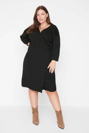 Trendyol Curve Black Double-breasted Tie-Up Knitwear Dress