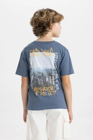 DEFACTO Boy's Crew Neck Back Printed Short Sleeve T-Shirt