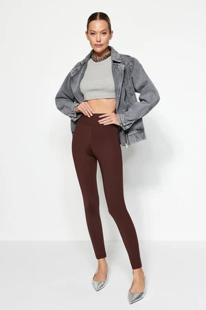 Trendyol Brown Fleece Scuba High Waist Knitted Leggings