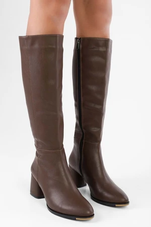 Shoeberry Women's Kiella Brown Leather High Heel Boots