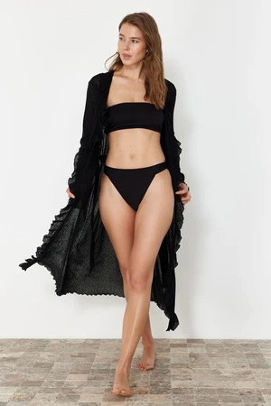 Trendyol Black Belted Maxi Knitted Ruffle Kimono&Kaftan