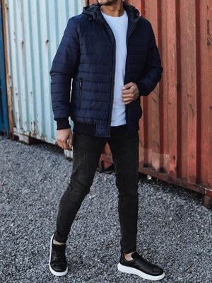 Men's transitional quilted jacket with hood dark blue Dstreet