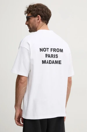 Bavlněné tričko Drôle de Monsieur Le T-Shirt Slogan bílá barva, s potiskem, PERM-TS203-CO002-OPW