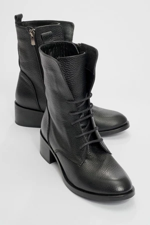 LuviShoes 1190 Black Leather Women's Boots